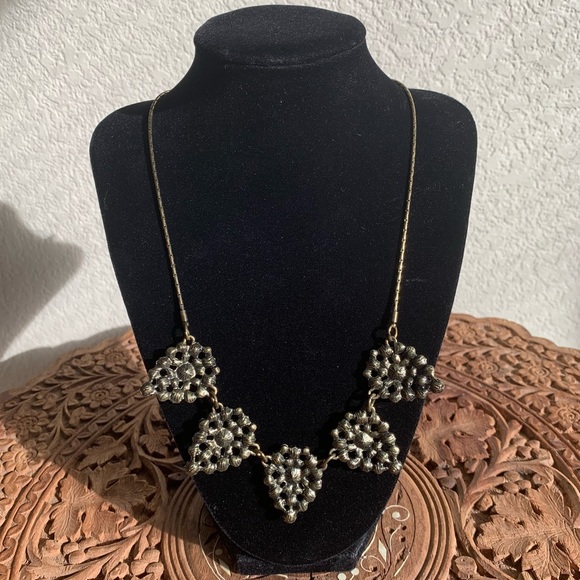 BaubleBar Antiqued Gold Tone Rhinestone Statement Necklace - Picture 2 of 5